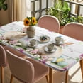 thumbnail image 3 of Easter Bunny Table Cloths for 6 Foot Rectangle Tables, Spring Daisy Flower Colorful Eggs White Wooden Patio Waterproof Elastic Fitted Tablecloths, Washable Rectangular Table Cover for Camping, 3 of 8
