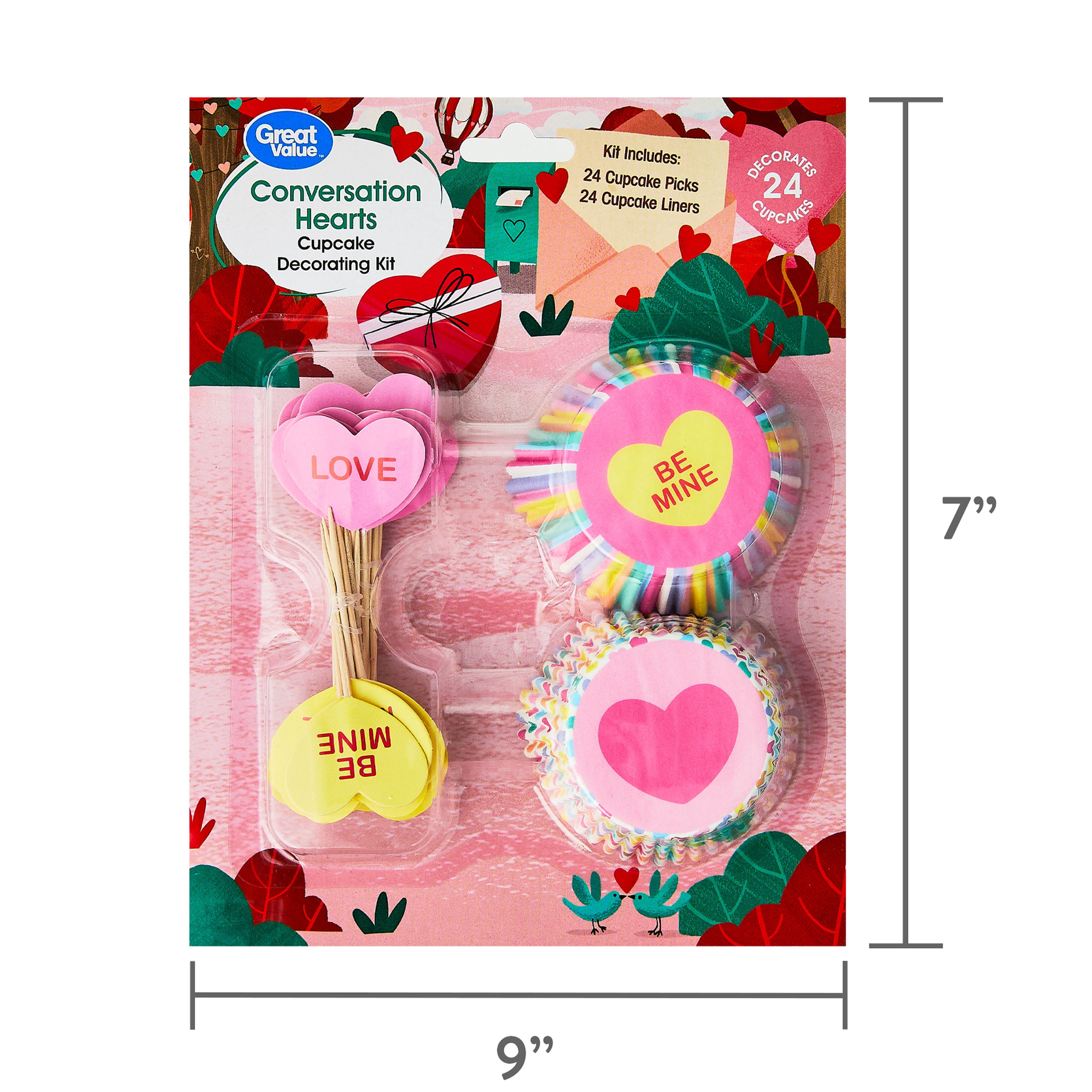 Great Value Pink Conversation Hearts Valentine’s Day Cupcake Decorating Kit, 24 Count