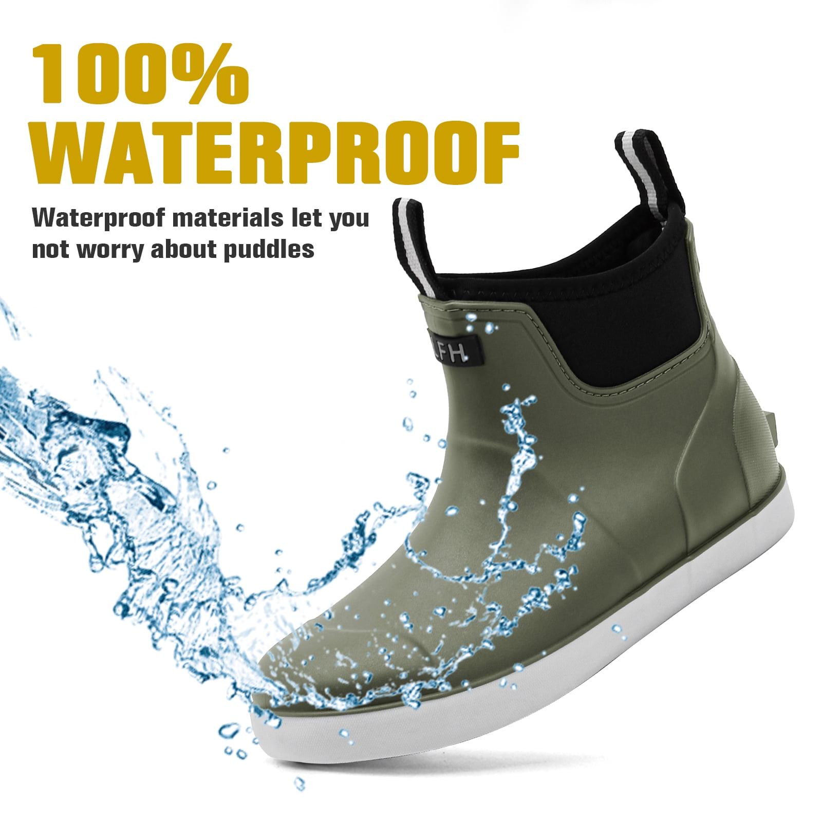 Lcamaw Deck Boots for Men，OutdoorRubber Fishing Garden Waterproof Ankle Rain Boots