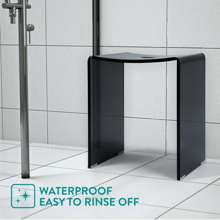 Navaris Black Acrylic Shower Bench - Waterproof Stool for Bathroom or Vanity 17.1 x 14.6 x 11 - Modern Glam Transparent Seat - Holds up to 220 lbs