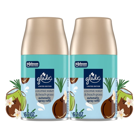 Glade® PlugIns®, Coconut Water & Beach Grass, Large Auto refills, 12.4 oz, 2 Count