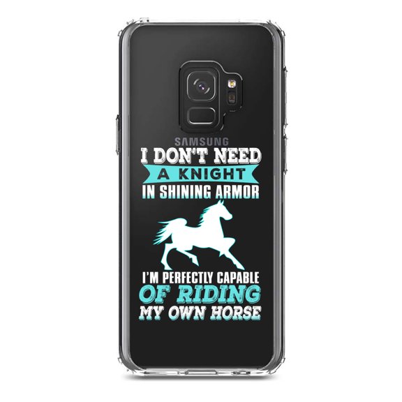 DistinctInk Clear Shockproof Hybrid Case for Samsung Galaxy S9 (5.8" Screen) - TPU Bumper Acrylic Back Tempered Glass Screen Protector - Don't Need Night - Perfectly Capable Horse