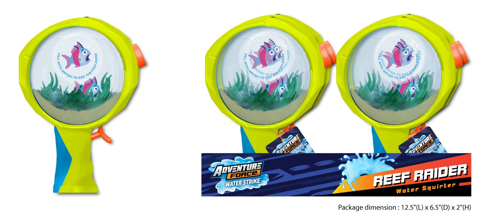Adventure Force Reef Raider Magical Floating Fish Water Blaster, Piston-Powered Design, Shoots Up to 7.6 m (25 FT), Colorful Swimming Fish in Clear Tank, Fun Bath or Backyard Toy for Kids, Ages 4+