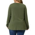 thumbnail image 3 of Unique Bargains Women's Plus Size Long Sleeve Tunic T Shirt Button Side Swing Blouses 1X ArmyGreen, 3 of 6