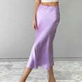 thumbnail image 4 of Prolriy Satin Skirt 2024 Skirt European and American Drape Satin Mid Length High Waist Hip A Line Skirts for Women Purple L, 4 of 7