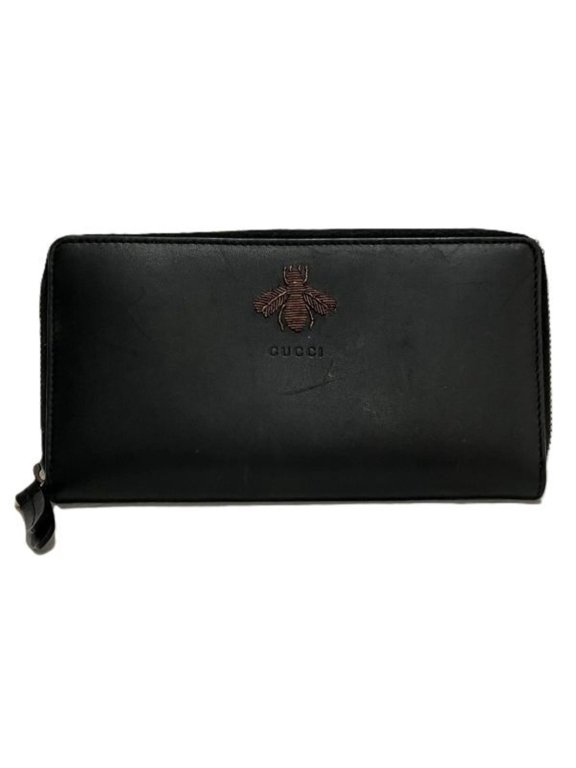 Pre-Owned Gucci Animalier Bee 428747 Leather Round Zip Long Wallet for Men