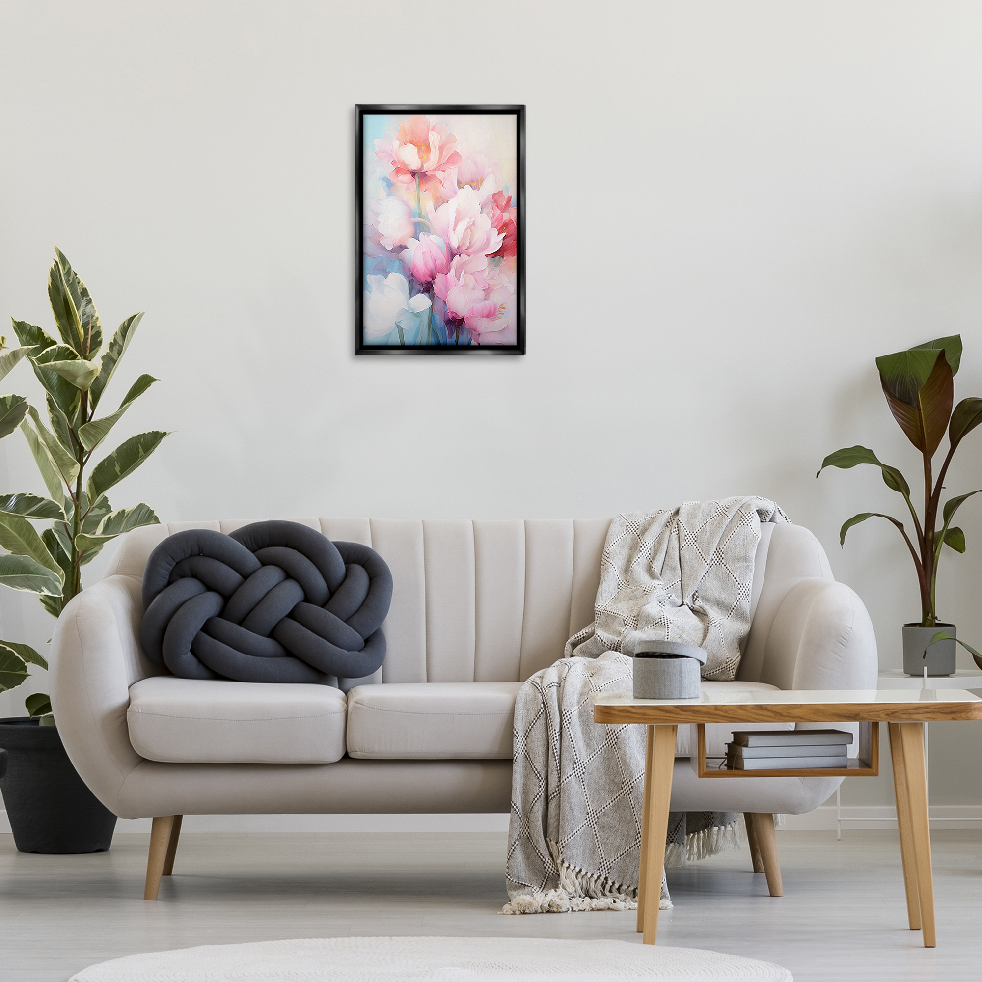 Stupell Industries Soft Tulip Blossoms Botanical & Floral Painting Black Floater Framed Art Print Wall Art, 17 x 25