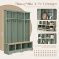 thumbnail image 3 of Coat Rack ON-TREND Farmhouse 59"W Wide Hall Tree with 8 Hooks, Practical Entryway Bench with Open Compartments, 76.7"H Modern 3-in-1 Wooden Style Coat and Shoe Rack for Mudroom, Living Room, Green,Ha, 3 of 15