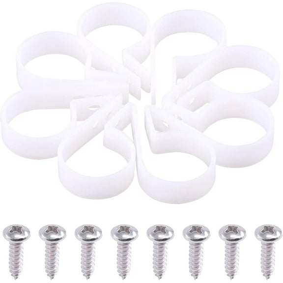 60Pcs Plastic Cable Clamp R Type Screw Mounting Cord Fastener Cable Clips with Screws for Wire Management Cable Conduit (5/16inch, White)