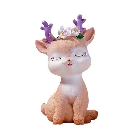 

QYZEU Room Plants Round Table Runners for Weddings Desk Decoration Sundries Storage Box Arts And Crafts Desktop Accessories Tabletop Decoration 10Cm Cute Cartoon Lucky Sika Deer Resin Ornament Home L