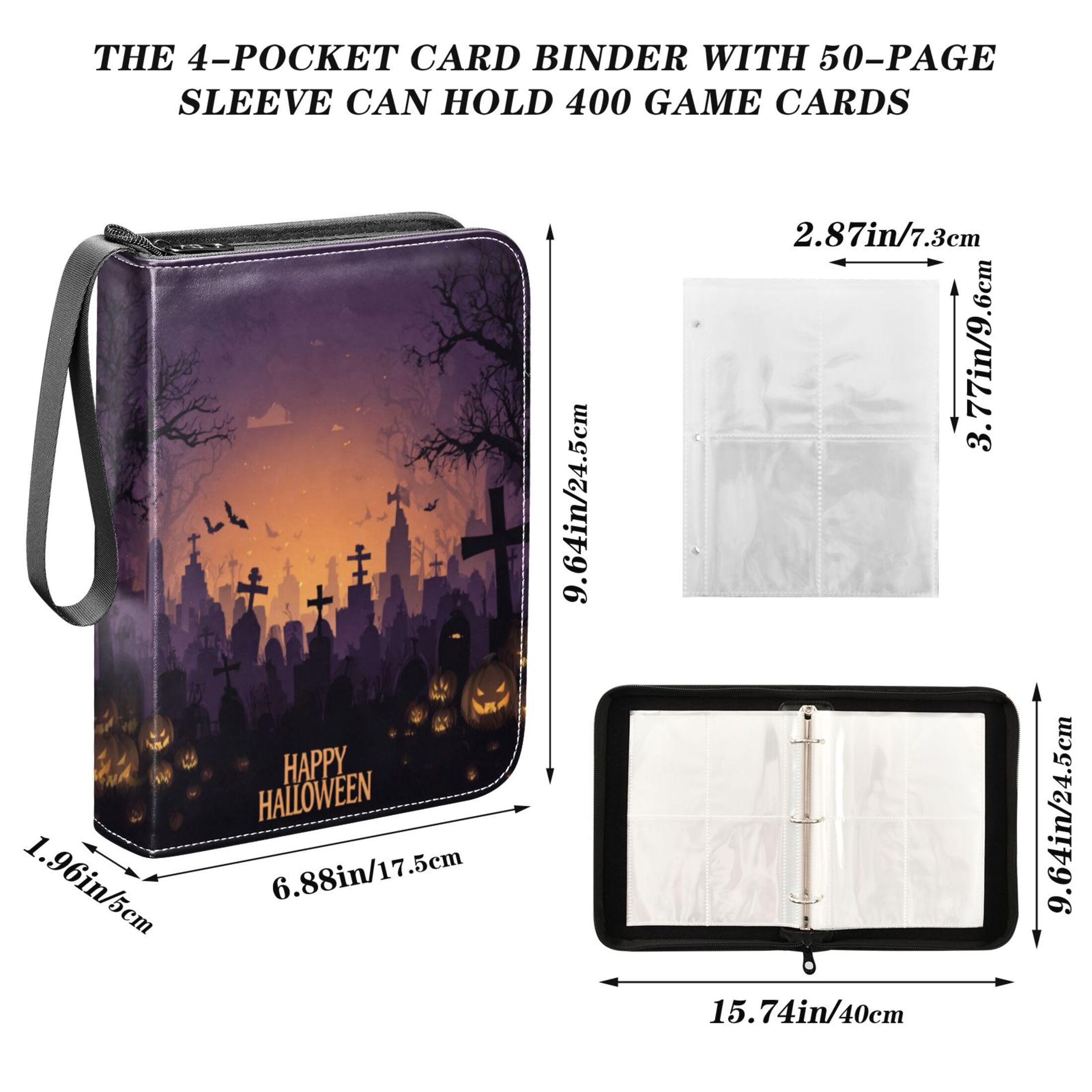 Game Card Storage Bag Collectible Trading Card Albums The 4-Pocket Card Binder With 50-Page Sleeve Can Hold 400 Game Cards Halloween Tombstone