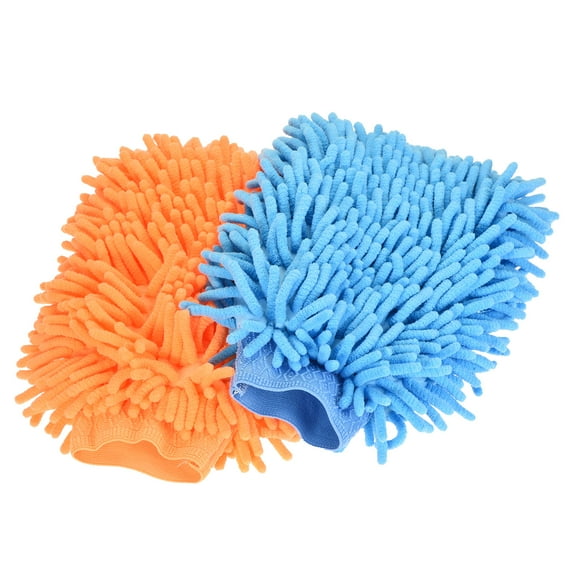 Uxcell Large Double-Side Microfiber Soft Chenille Dusting Mitten Blue Orange 2in1 Set