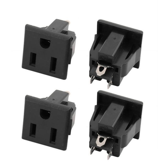 Unique Bargains 4Pcs AC 125V 15A US Outlet 3 Terminals Panel Mount Power Socket Black