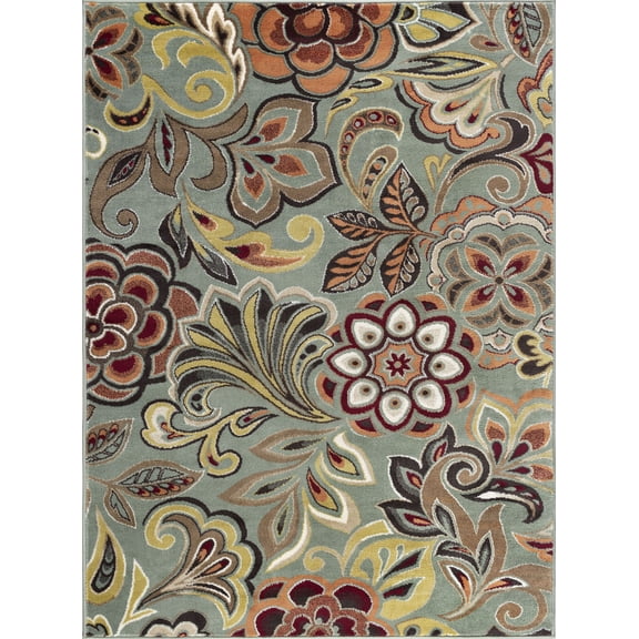 Tayse Deco Area Rug DCO1023 Contemporary Seafoam Petals Leaves 2' x 3' Rectangle