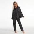thumbnail image 5 of Fjuchai Women Lapel Sleepwear Long Pants Jammies 2 Pieces Womens Satin Silk Pajamas Long Sleeve Pjs Set for S-XL, 5 of 9