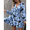 thumbnail image 5 of Women'S Floral Mini Dress Long Sleeve Casual V Neck Chiffon Modest Boho Flowy Fall Wedding Guest Dresses Royal Blue XXL, 5 of 9