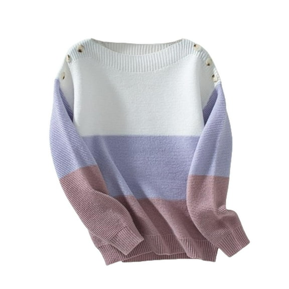 BXINGOHAI Fashion Color Block Sweaters for Women Casual Long Sleeve Crewneck Pullover Sweater 2024 Fall Winter Trendy Shirts Today Purple,S