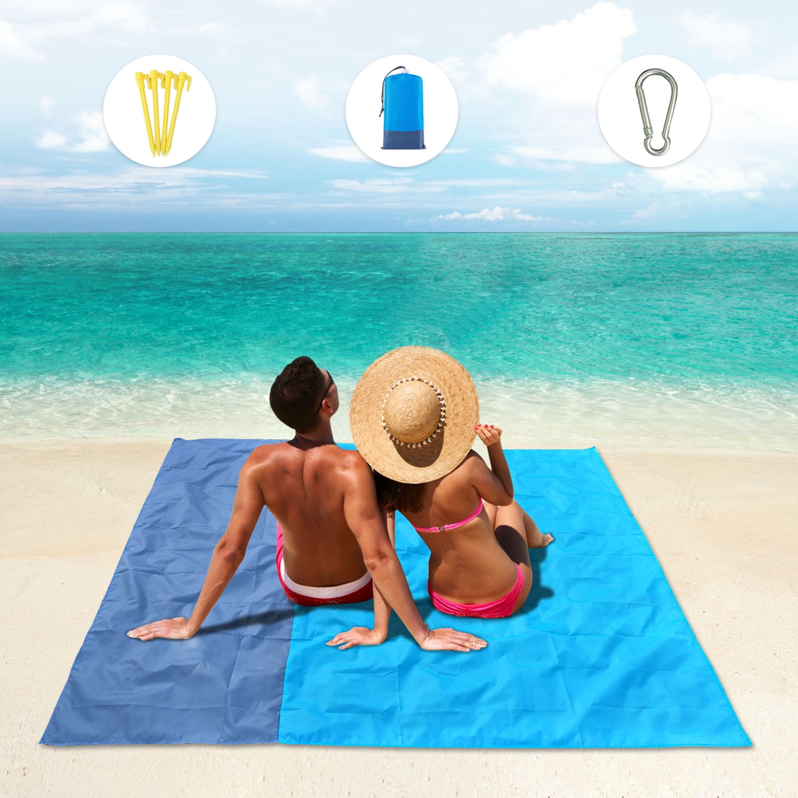 Sand Free Beach Blanket Extra Large 79" x 83" Waterproof Sand Free Picnic Mat US 