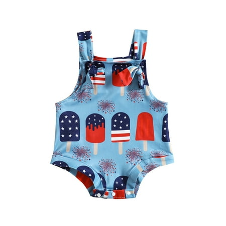 

Qtinghua 4th of July Baby Girl Outfits Sleeveless American Flag Print Romper Jumpsuit One Piece Bodysuit Blue 12-18 Months