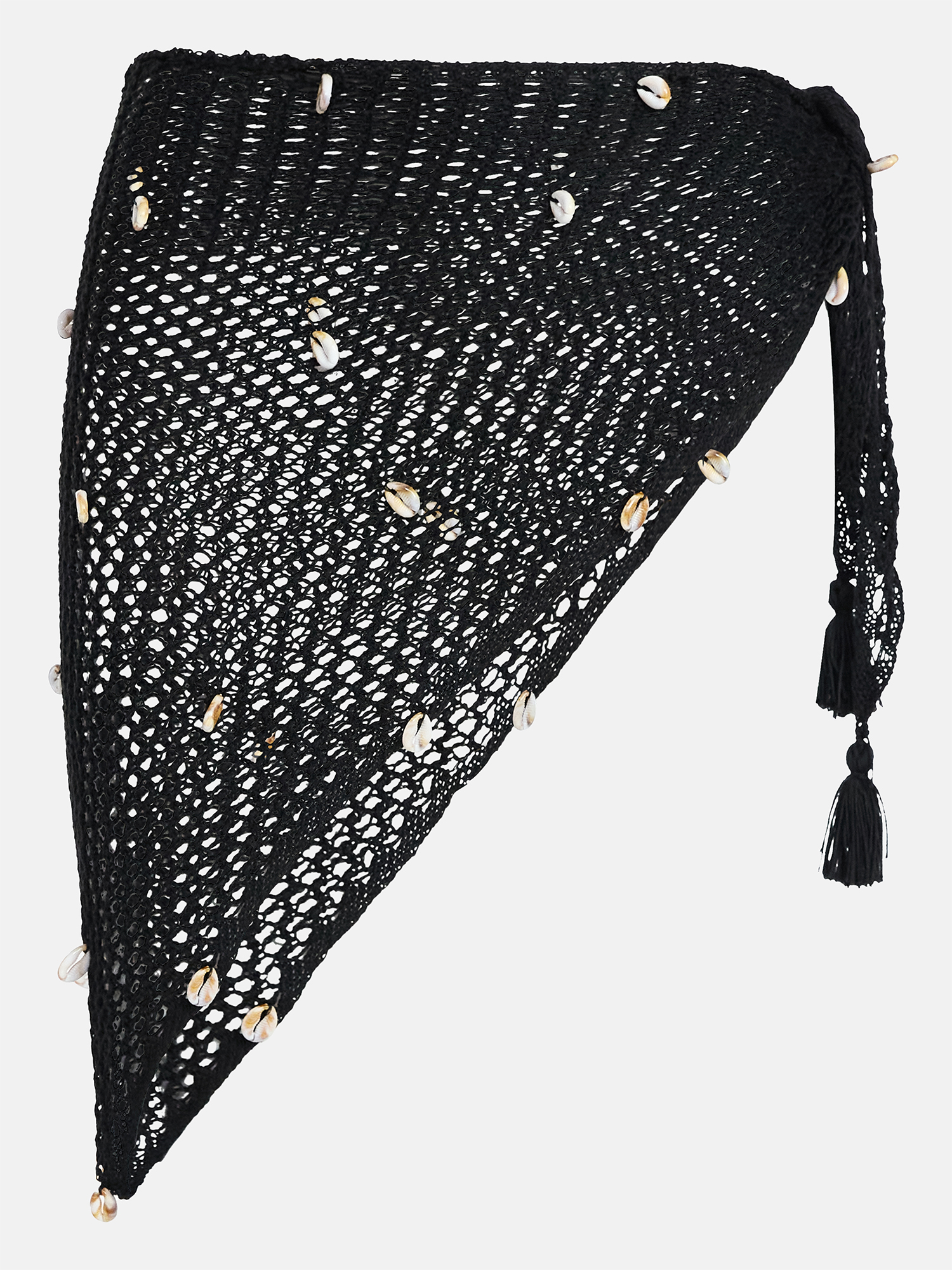 No Boundaries Fishnet Pareo with Faux Shells, One Size, Black Soot, Women's
