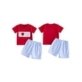 thumbnail image 2 of BemeyourBBs Toddler Baby Boy Summer Clothes Fathers Day Outfit I Love Dad Letter Heart Embroidered Crew Neck Short Sleeve T Shirt Tops and Plaid Shorts Set Toddler Boys Summer Outfits, 2 of 9