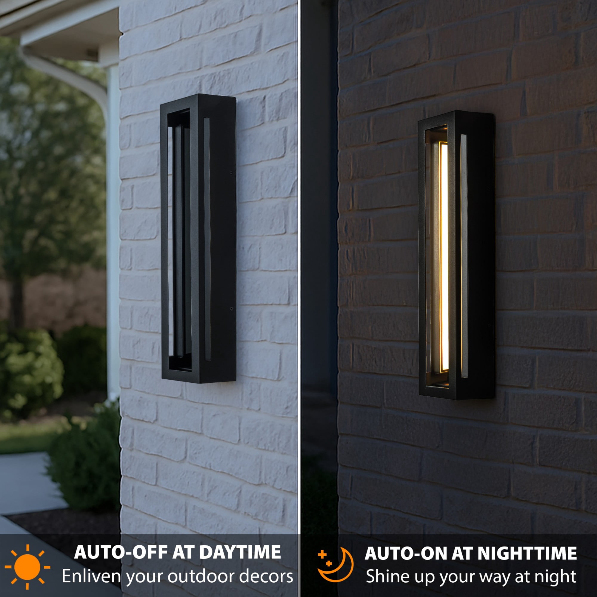 H20" Modern Outdoor Wall Light with Dusk to Dawn Sensor Linear Matte Black 30W Integrated LED Wall Sconce with Acrylic Shade for Porch Garage Entryway