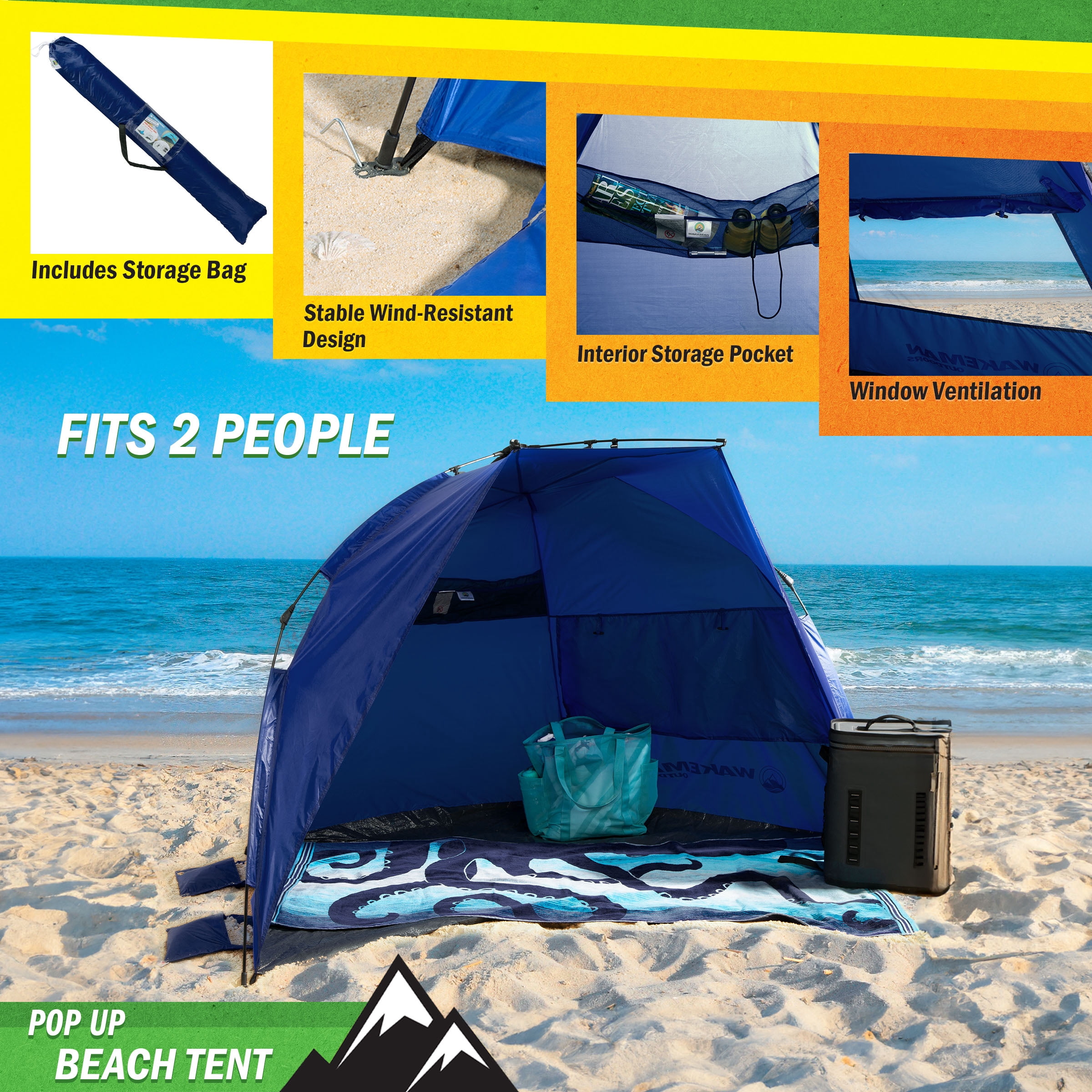 Wakeman Pop Up Beach Tent Sun Shelter - UPF50+ UV Protection Canopy, Navy