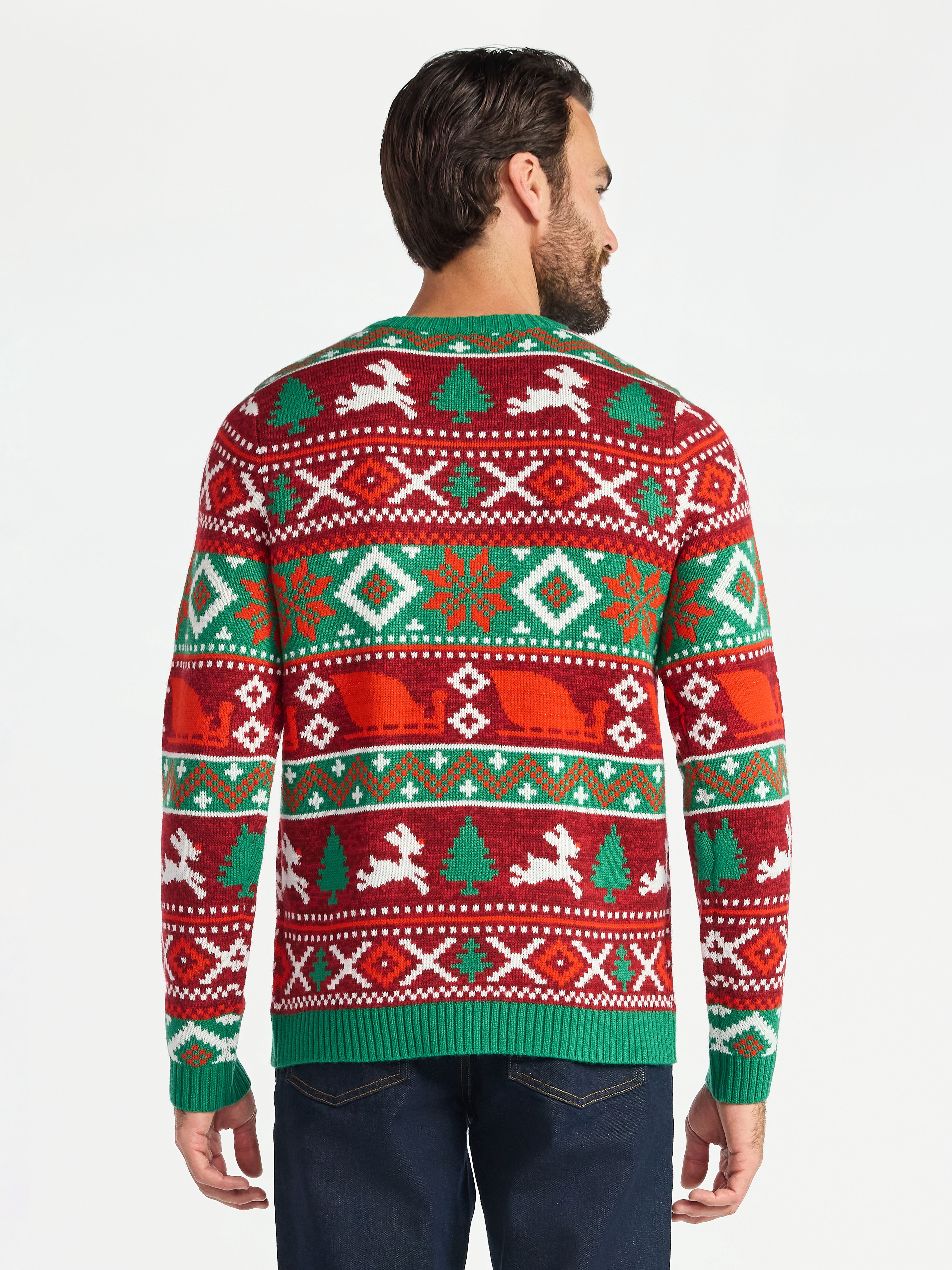Rudolph The Red-Nosed Reindeer Men's Santa Christmas Sweater, Midweight, Sizes S-3XL