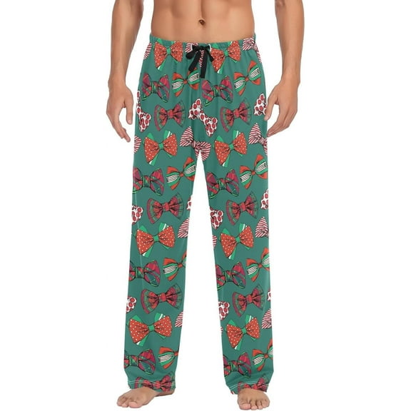 Top-kevin Red Green Christmas Bow Tie Pajama Pants Buffalo Checkered Men's Pajama Bottoms Lounge Sleepwear PJs Sleep Pants
