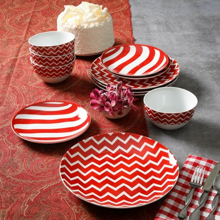 Mainstays Pepperlane Red and White 12-Piece Dinnerware Set