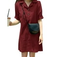 thumbnail image 4 of ZANZEA Womens Dresses Short Sleeves Solid Color Lapel Neck Casual Pullover Dress, 4 of 7