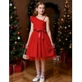 thumbnail image 3 of Oudiya Girls Spring One Shoulder Dresses Ruffle Sleeveless Formal Birthday Party Tulle Belted Dress for Kids 4-12Y, 3 of 7