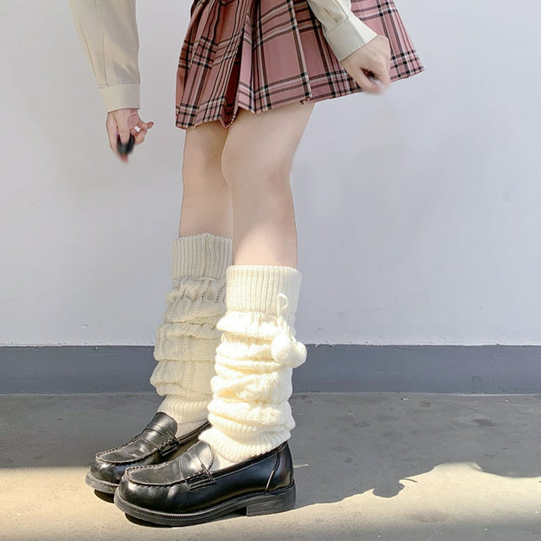 Dezsed Womens Thigh High Socks Clearance Women Japanese Style Kawaii Leg  Warmers Wool Ball Knit Long Leg Warmers Loose High Socks White 
