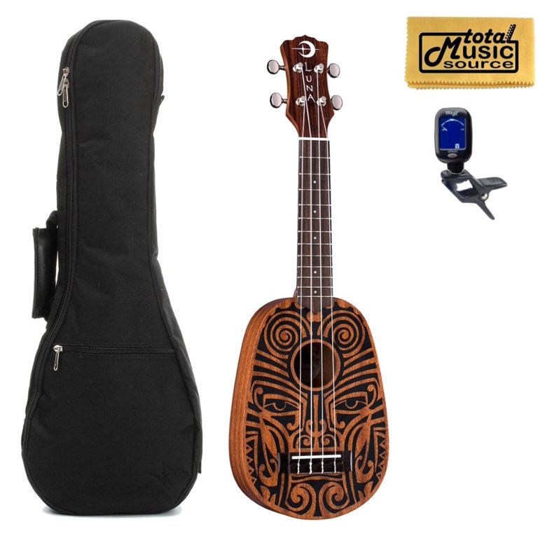 Luna UKE TRIBAL PINEAPPLE Ukulele, Natural W/Gigbag,Tuner & PC