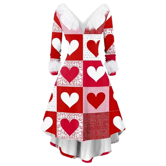 Valentine Dresses for Women Long Sleeve Casual V Neck Dress Love Heart Loose Oversized Dresses Red S