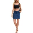 thumbnail image 2 of INSPIRE CHIC Women's Denim Mini Skirt High Waisted Stretch Casual Pockets Short Jean Skirts M Dark Blue, 2 of 6
