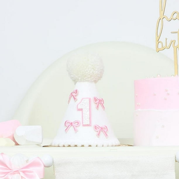 Gombado de primer cumpleaños, primer sombrero de cumpleaños, atuendos, rosa arco princesa princesa sombrero de arco decoraciones de cumpleaños