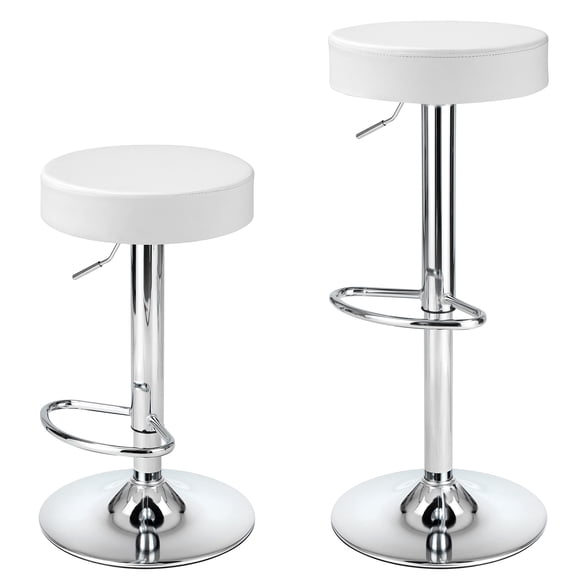 White Chrome Round Backless Swivel Bar Stools Set Of 2 Height Adjustable With Footrest Modern