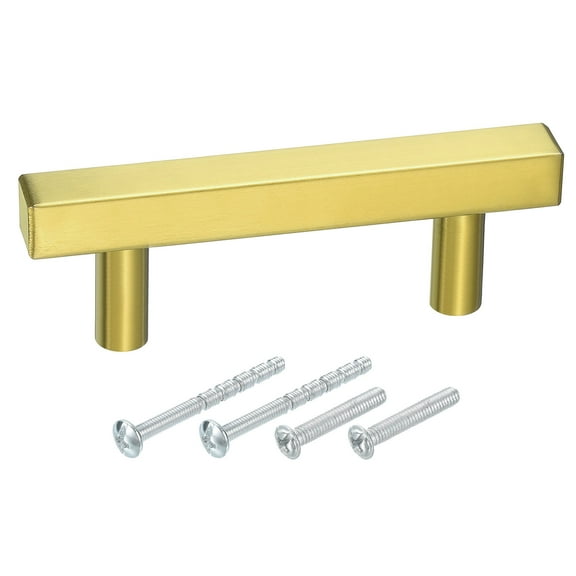 Kitchen Cabinet Handles, 1Pcs 4" - Stainless Steel Square Cabinet Pulls with Screws, Brushed Drawers Handles for Furniture Wardrobe Door (Gold)