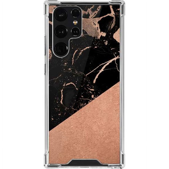 Skinit Marble Black and Rose Gold Marble Split Galaxy S22 Ultra Clear Case