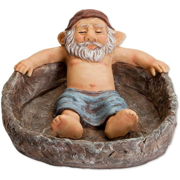Bits and Pieces - Gnome Relaxing Pool Birdbath Statue - Whimsical Polyresin Garden Decor, Outdoor Elf Sculpture for Patio, Yard or Poolside, 12" Wide