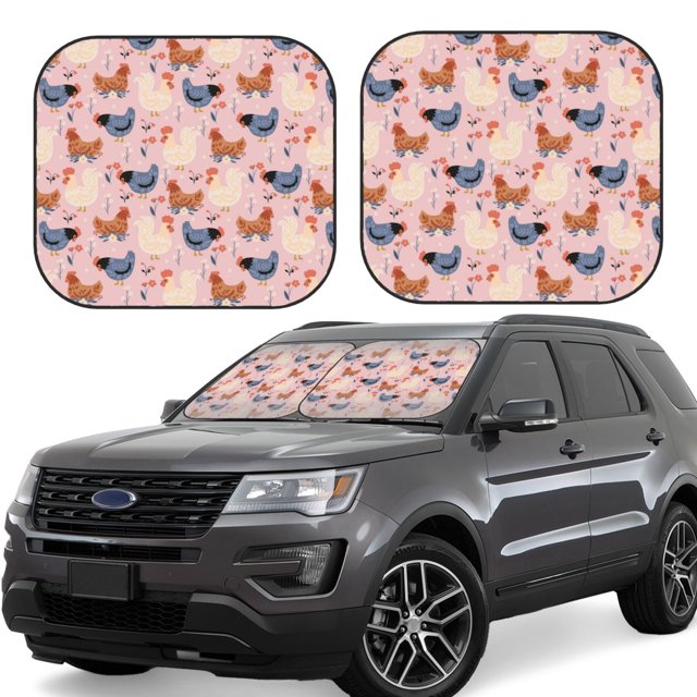 Fotbe Funny Chicken Juego de 2 Piezas de Parasoles para Parabrisas | Bloqueador Solar para Auto | Accesorios Plegables para Protección Solar Interior-Small