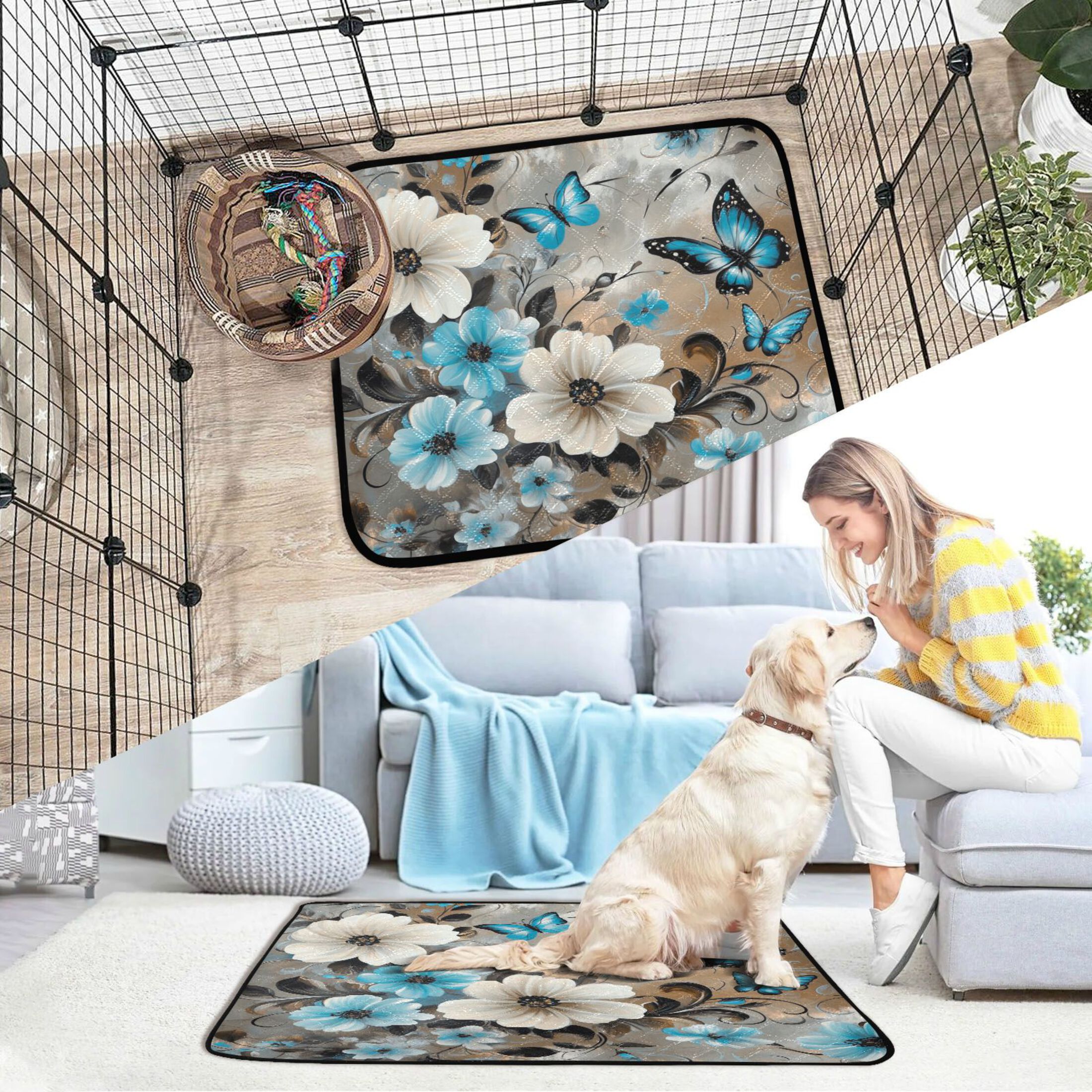 Qxltty Dainty Flora Cat litter Pads Pet Set of 2 Diaper Mats Center Anti-leakage Layer Absorbent Soft and Comfortable