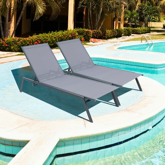 Gymax 2PCS Patio 6-Position Adjustable Lounge Chair Outdoor Reclining Chair Poolside