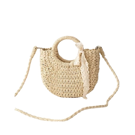 Handwoven Straw Crossbody Bag, Boho Style Rattan Woven Shoulder Purse, Lightweight Multifunctional Handbag for Women Summer Beach Vacation Daily Travel Use Khaki A
