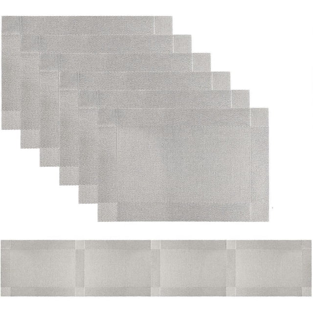 ZHAOCHENG Juego de 7 manteles individuales de vinilo tejido para mesa redonda, 6 manteles individuales con forma de cuña y centro de mesa, manteles redondos para mesa de cocina, manteles redondos fáci