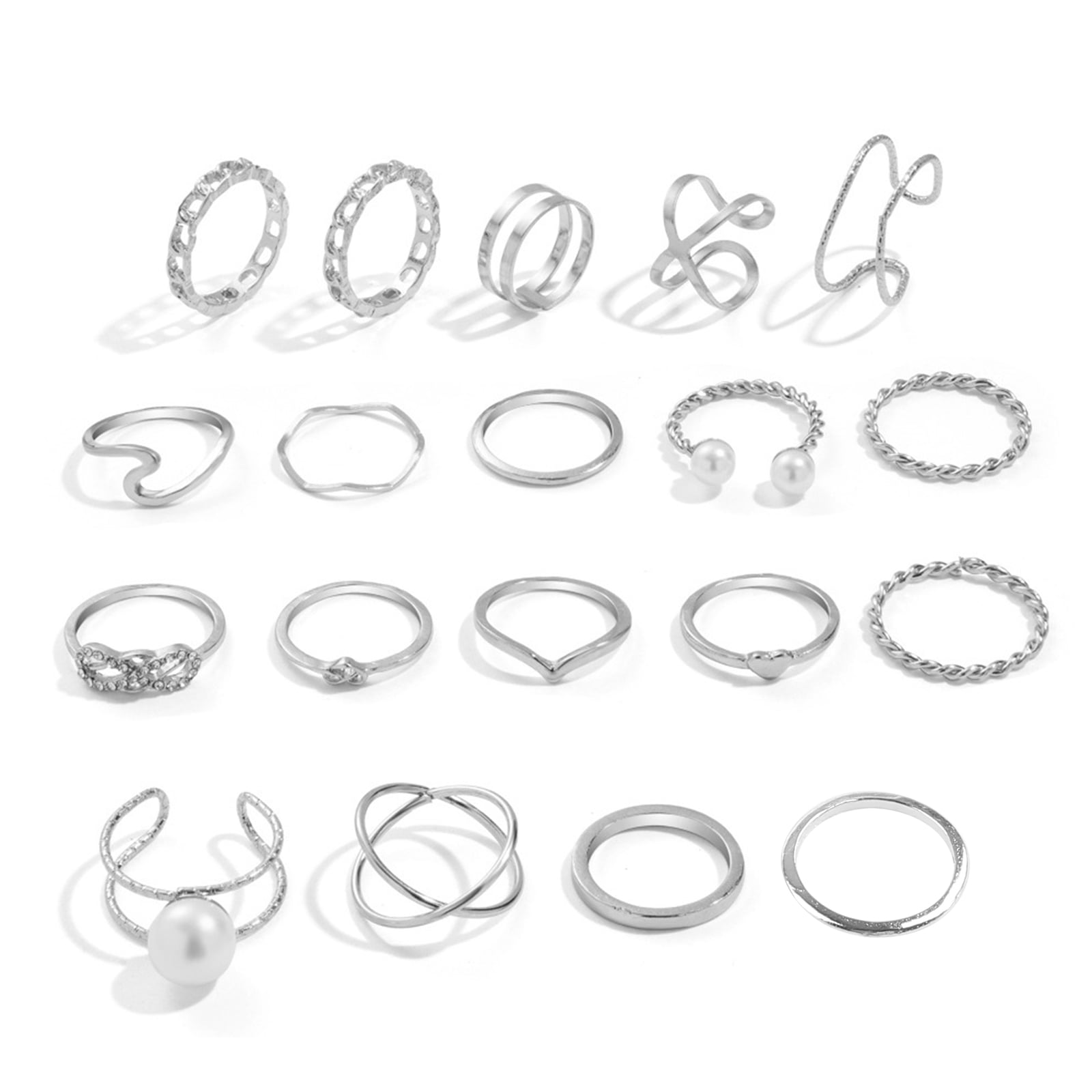 19Pieces Vintage Joint Ring Set Stackable Finger Rings Hollow Midi