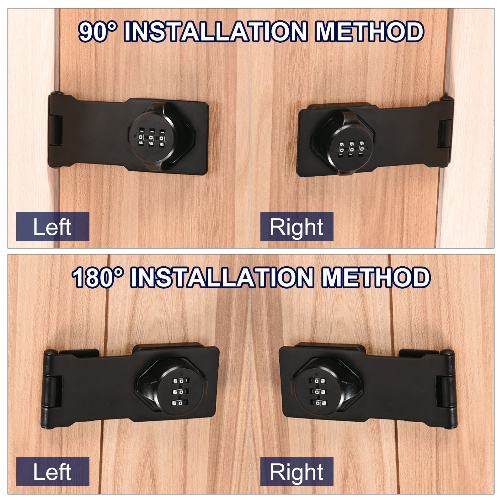 Household Cabinet Password Lock Hasp Lock Combination Latch with 3-Digit Password, Black 2 Pack