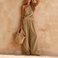 thumbnail image 5 of MLCDZ Womens Cotton Linen Sets 2 Piece Vacation Matching Outfits One Shoulder Sleeveless Crop Top Loose Wide Leg Pants Pockets Boho Travel Resort Outfit, 5 of 6