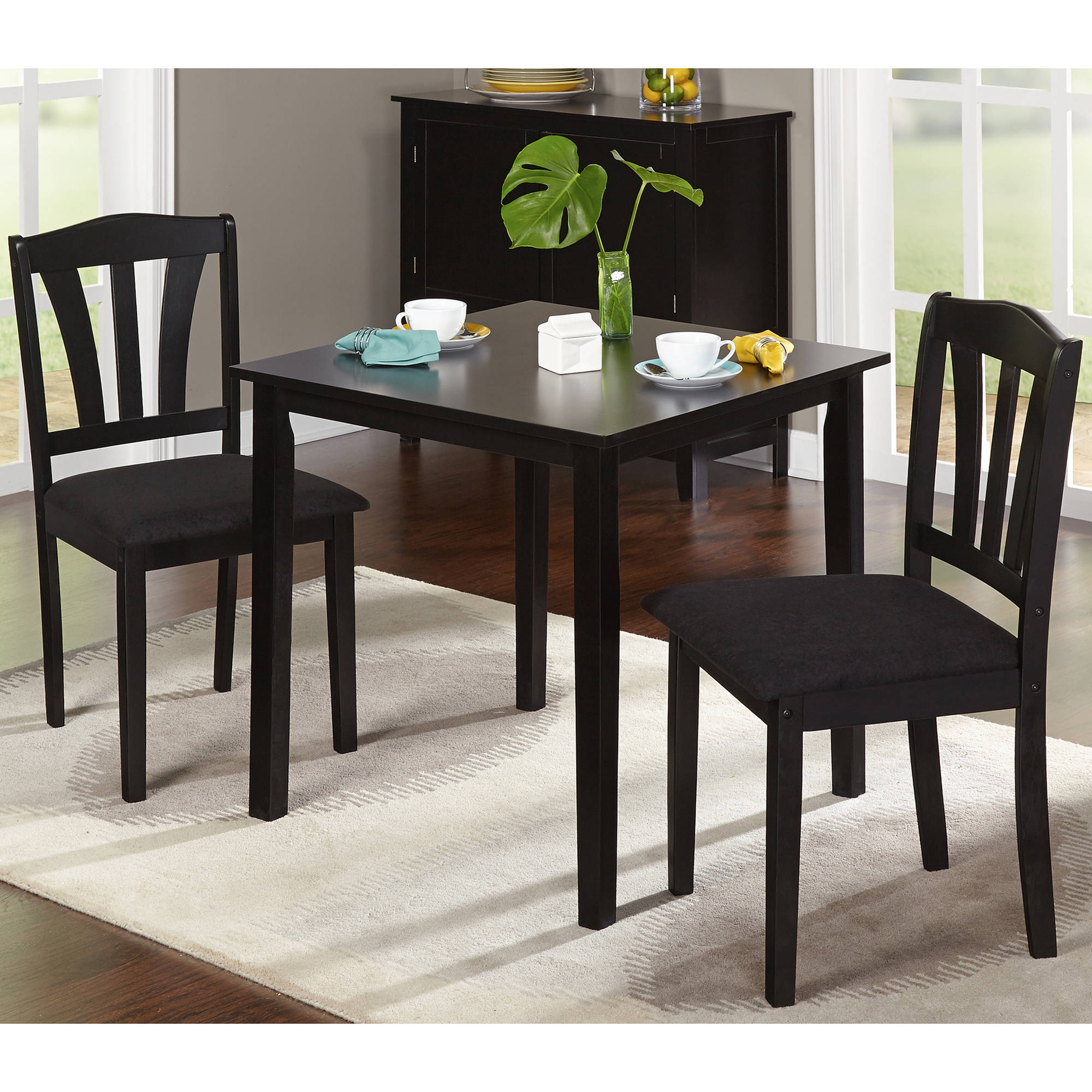 3 Pc Kitchen Table Set With A Kitchen Table And 2 Wood Seat Dining Chairs In Black And Cherry Home Kitchen Furniture